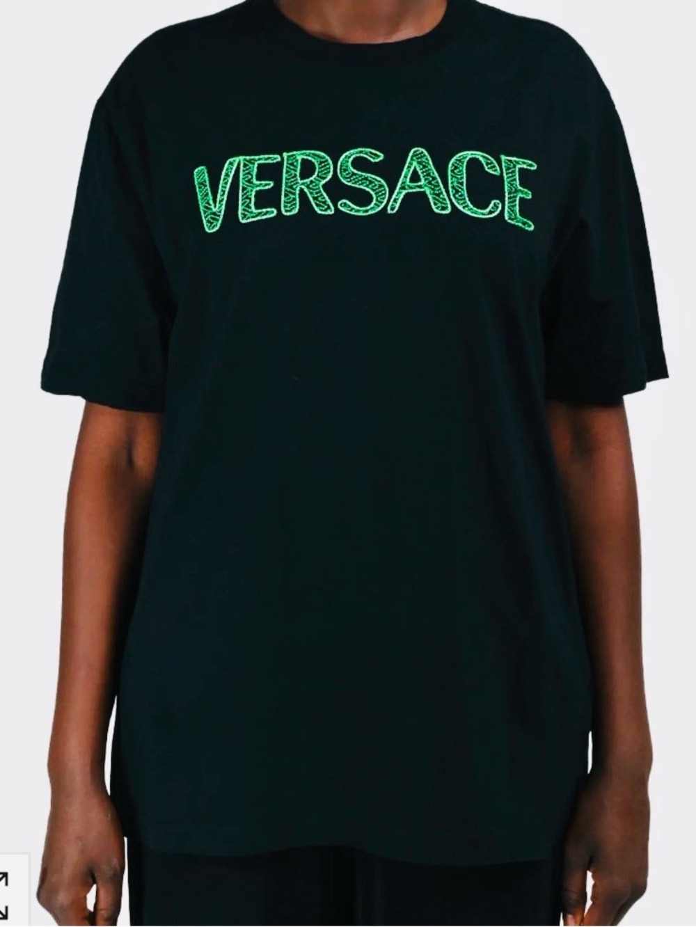 Versace Black Crewneck Tee with Green Logo